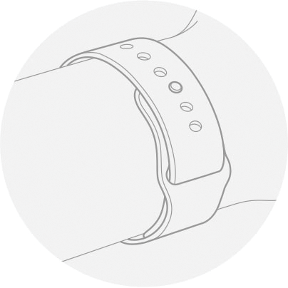 Diagram of an Apple Watch worn at the right tightness on the wrist, snug contact without squeezing